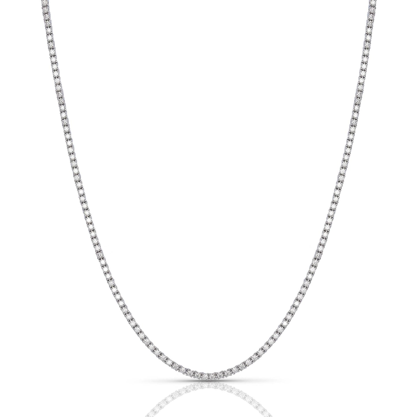 Silver tennis necklace on a white background