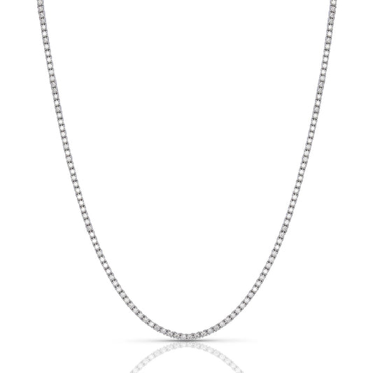 Silver tennis necklace on a white background
