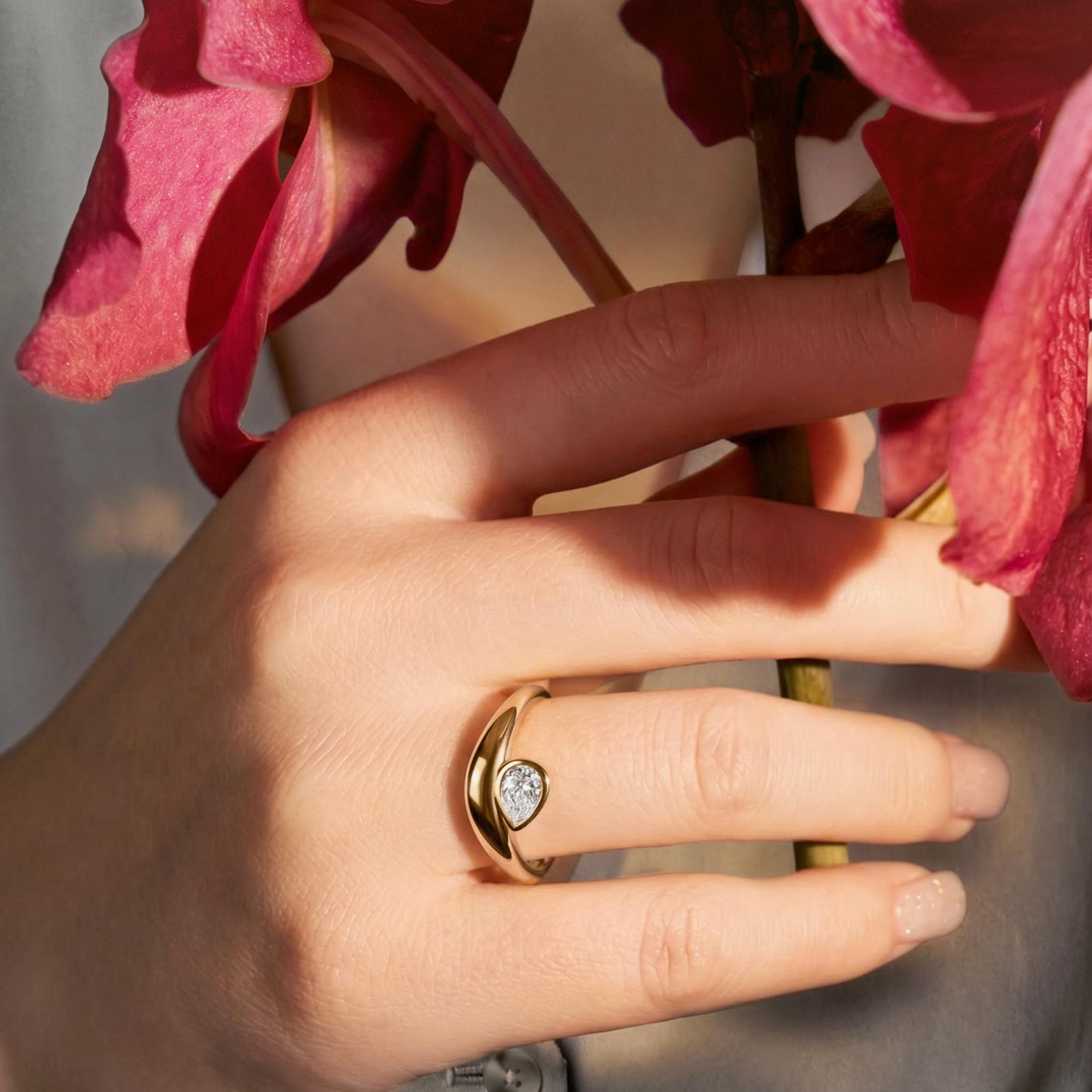 The Bezel Pear Wave Ring