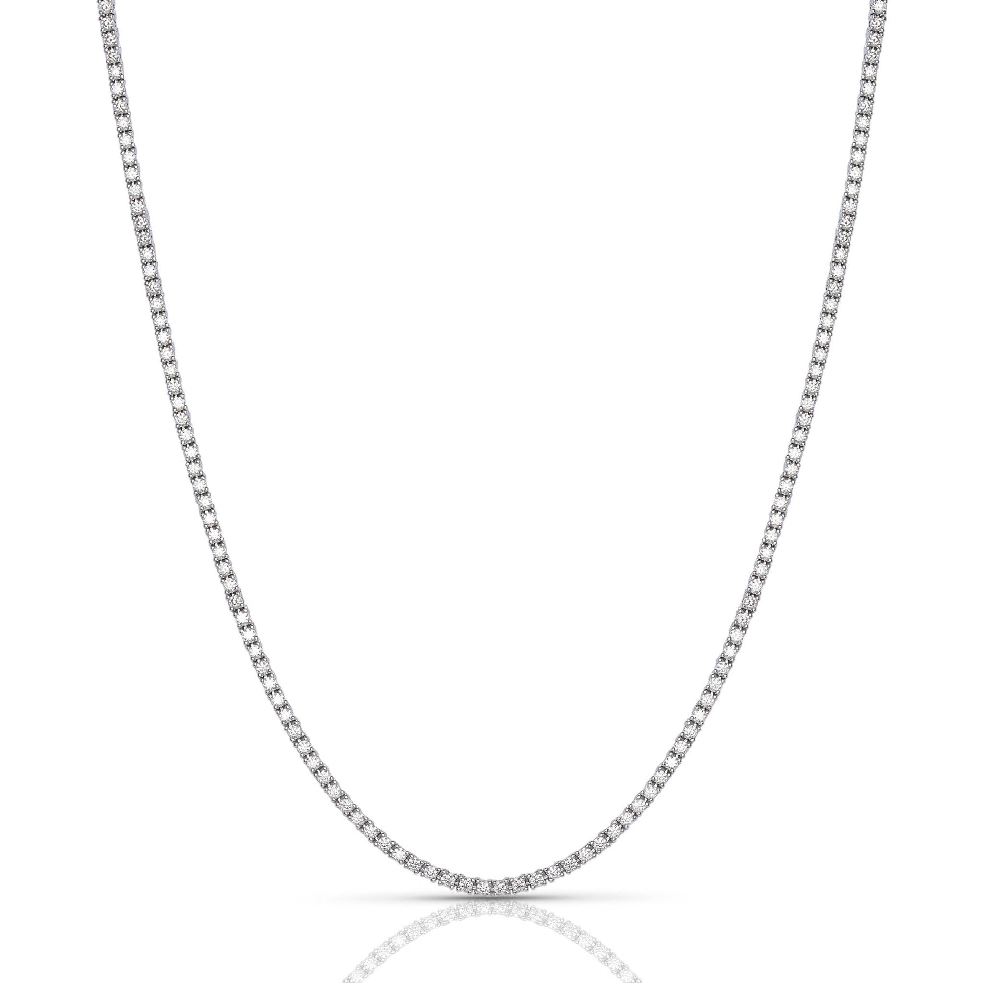 Silver tennis necklace on a white background