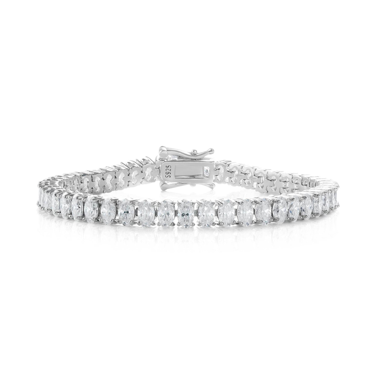 The Oval Tennis Bracelet - 925 Sterling Silver Rhodium Plated