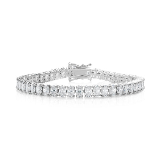 The Oval Tennis Bracelet - 925 Sterling Silver Rhodium Plated