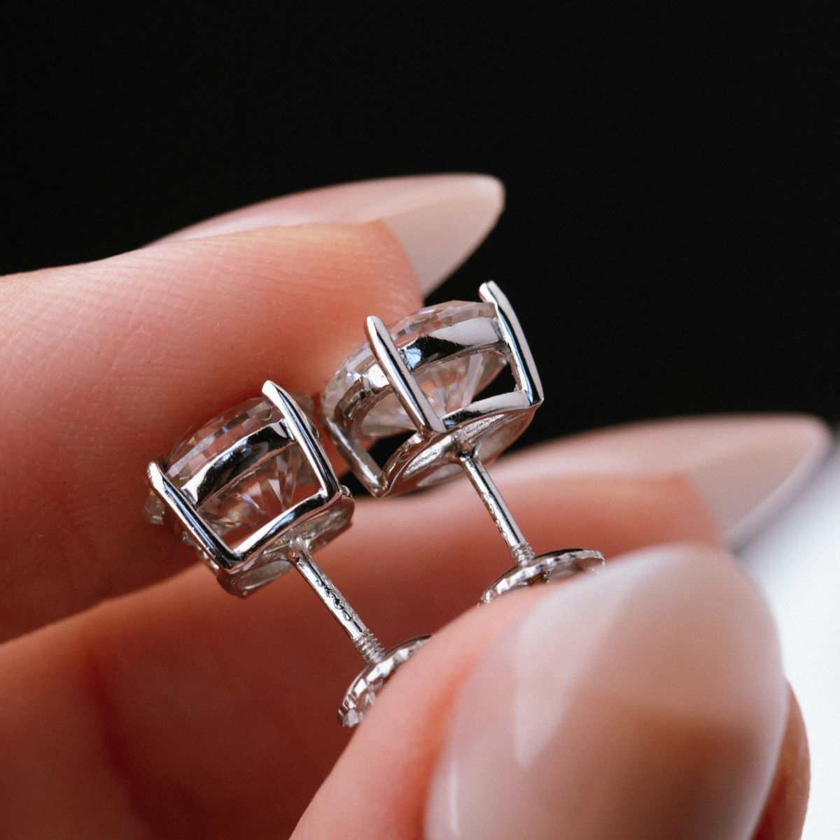 Moissanite Round Cut Stud Earrings - 18k Gold Plated