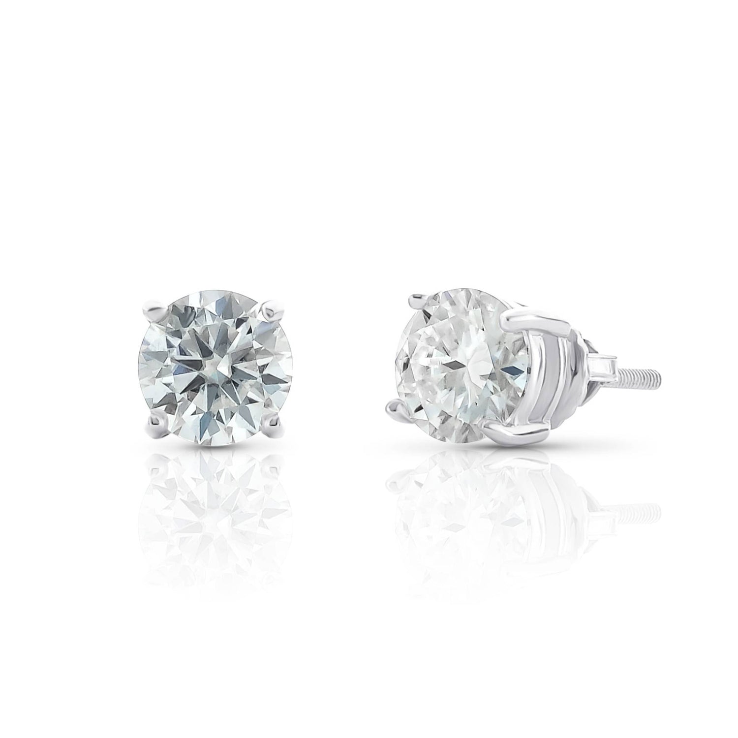 Pair of moissanite stud earrings on a white background